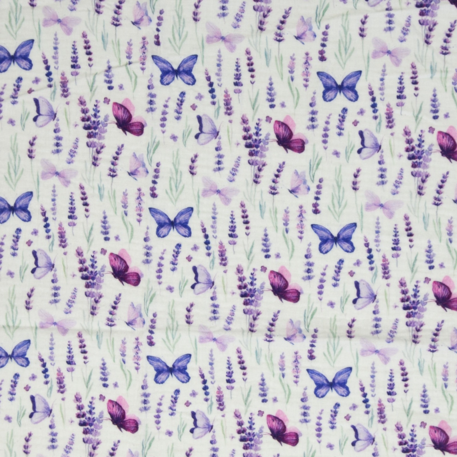 0,5m Musselin Thea Baumwolle Lavendel Schmetterlinge, weiß flieder Lila 3