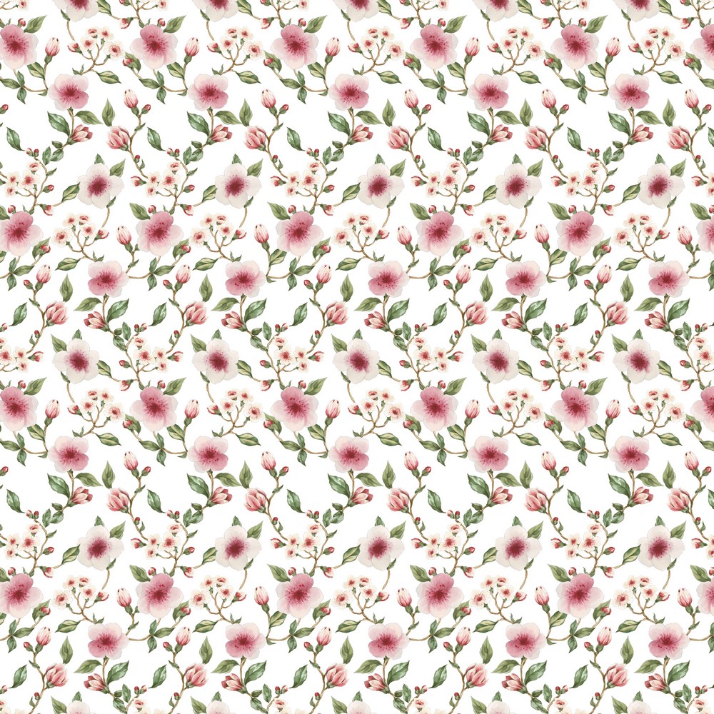 0,5m Sweat French Terry GOTS Digitaldruck Kirschblüte, weiß rosa grün