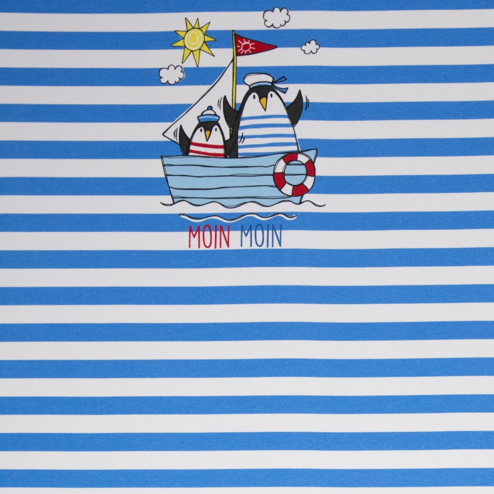 1Panel Jersey Pinguin im Boot Streifen blau weiß mit Kombi Anker und Schwimmring Blau rot weiß by