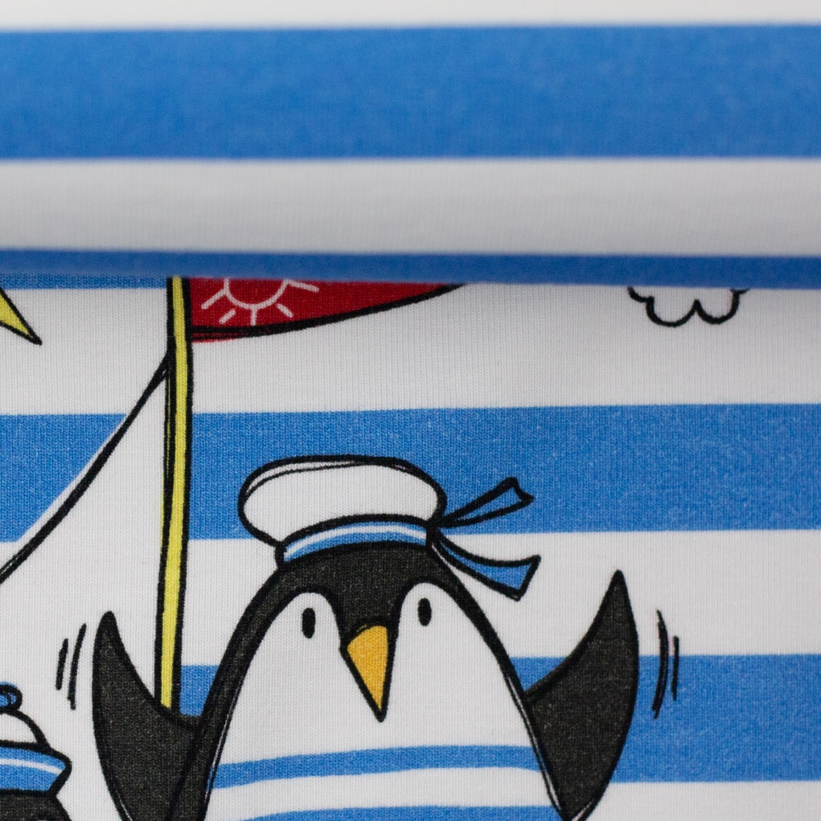 1Panel Jersey Pinguin im Boot Streifen blau weiß mit Kombi Anker und Schwimmring Blau rot weiß by