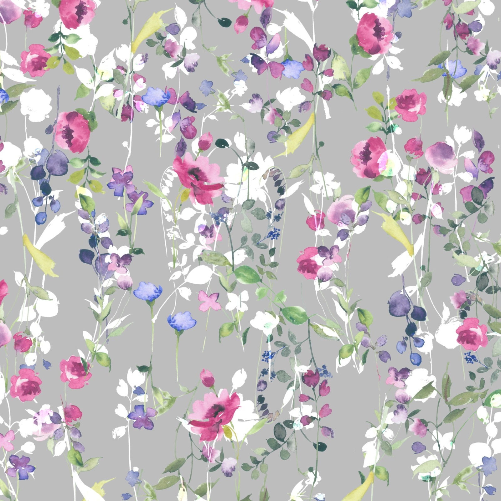 05m Canvas Digitaldruck Blumen hellgrau bunt