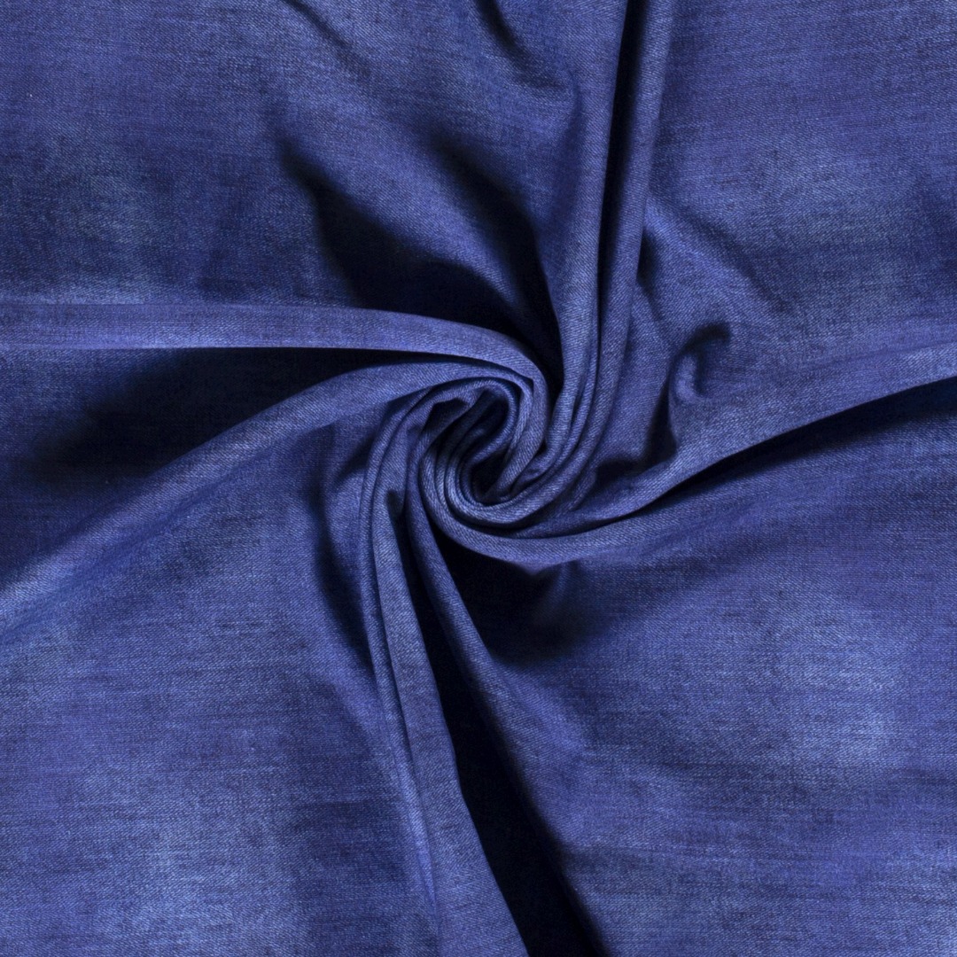 0,5m Sweat French Terry Digitaldruck Jeansoptik, blau