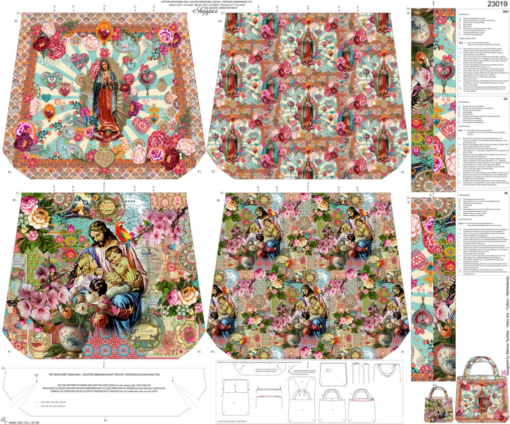1 Panel Canvas für Tasche, Maria, Wendetasche, bunt