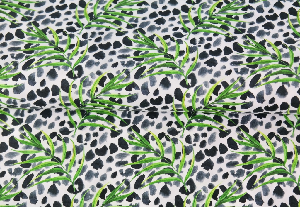 0,5m BW Animalprint Flecken, Palme, weiß schwarz grün
