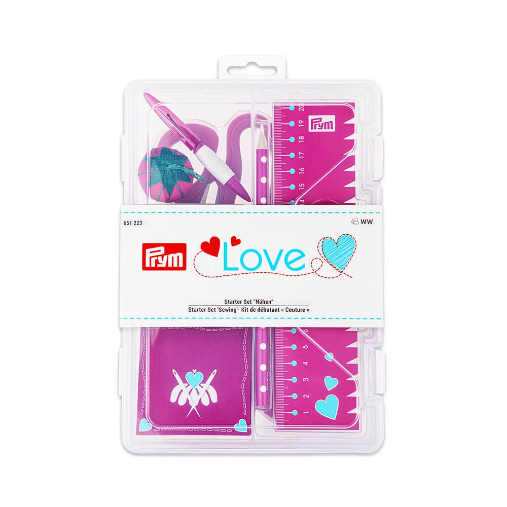 Prym Love Starter Box mit Schere Magnetnadelkissen Nahttrenner Handmaß Clips uvm pink