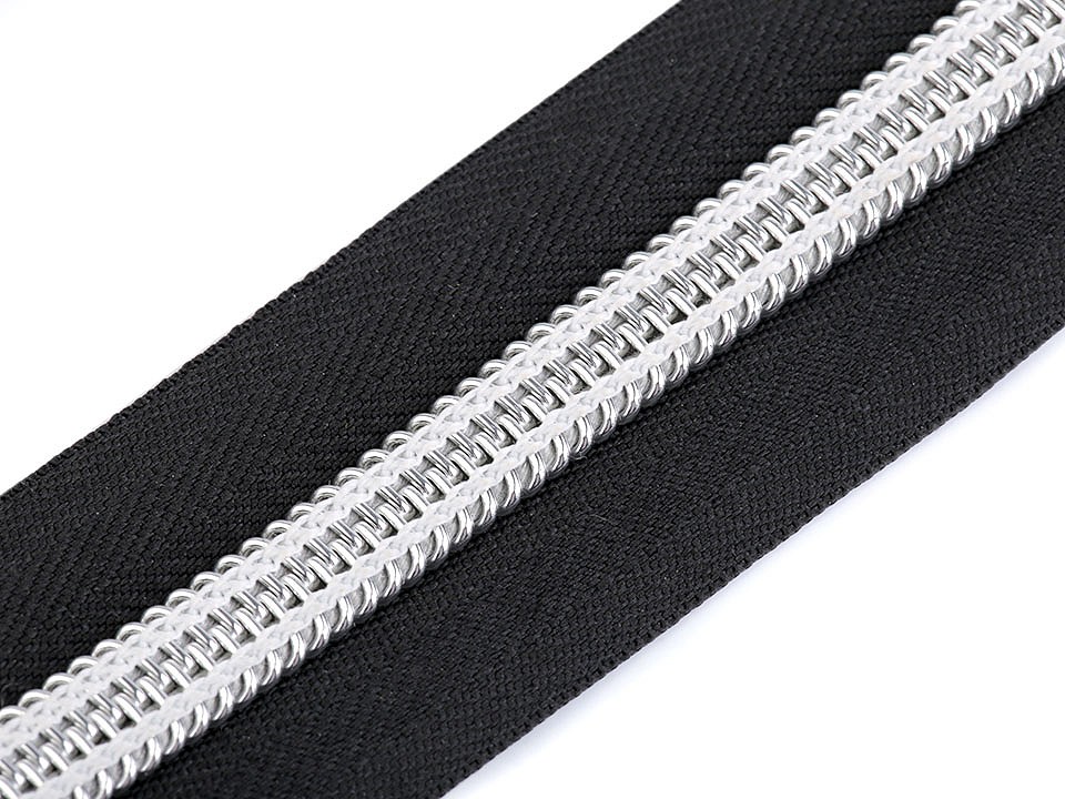 1m Metallic Reißverschluss XXL Spirale Breite 10mm 2 Zipper schwarz silber 2