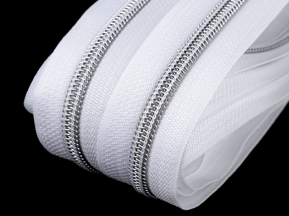 15m Metallic Reißverschluss Spirale Breite 59 mm 4 Zipper weiß silber