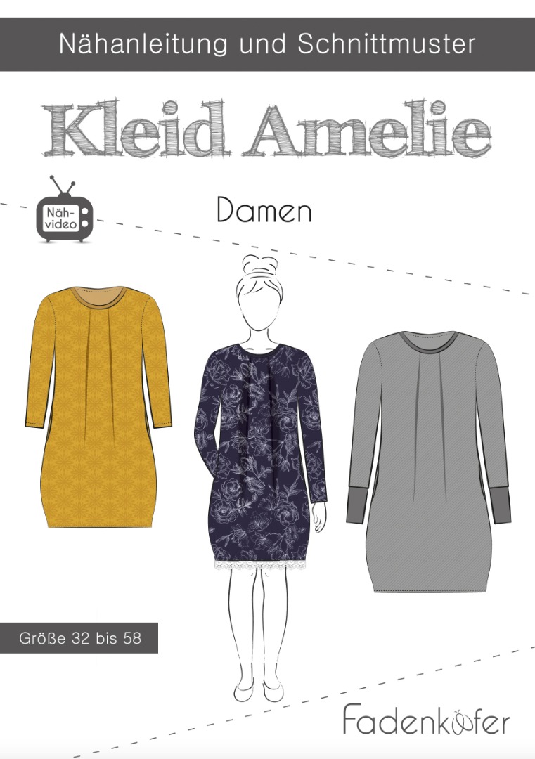 1 Papierschnittmuster Fadenkäfer Kleid Amelie Gr 32-58