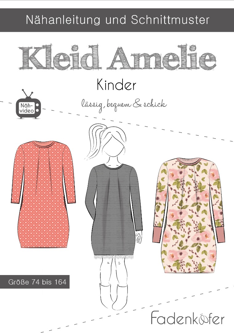1 Papierschnittmuster Fadenkäfer Kleid Amelie Kids Gr 74-164 2
