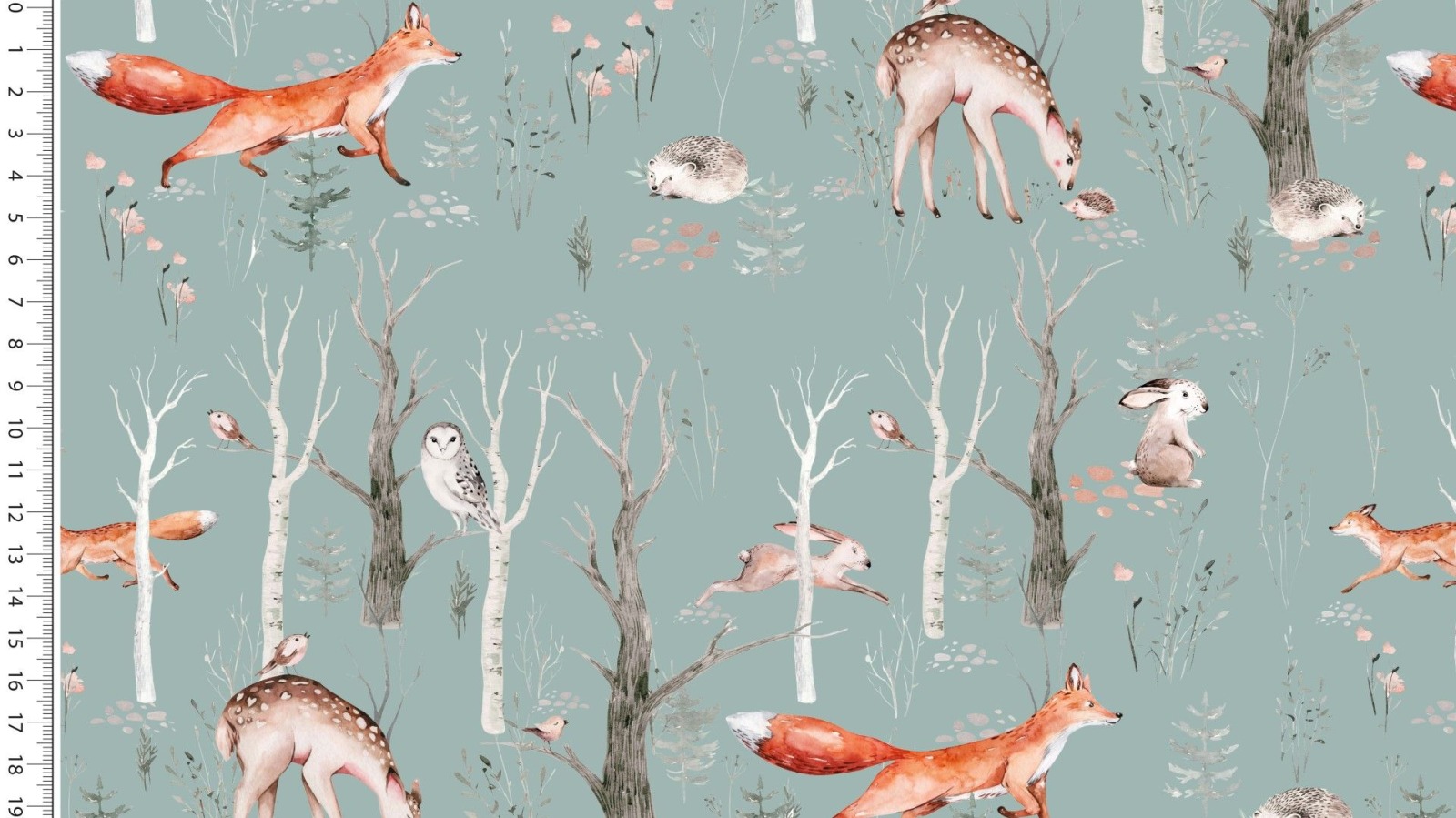 05m Jersey Tiere Wald Fuchs Igel Reh Digitaldruck dusty mint braun