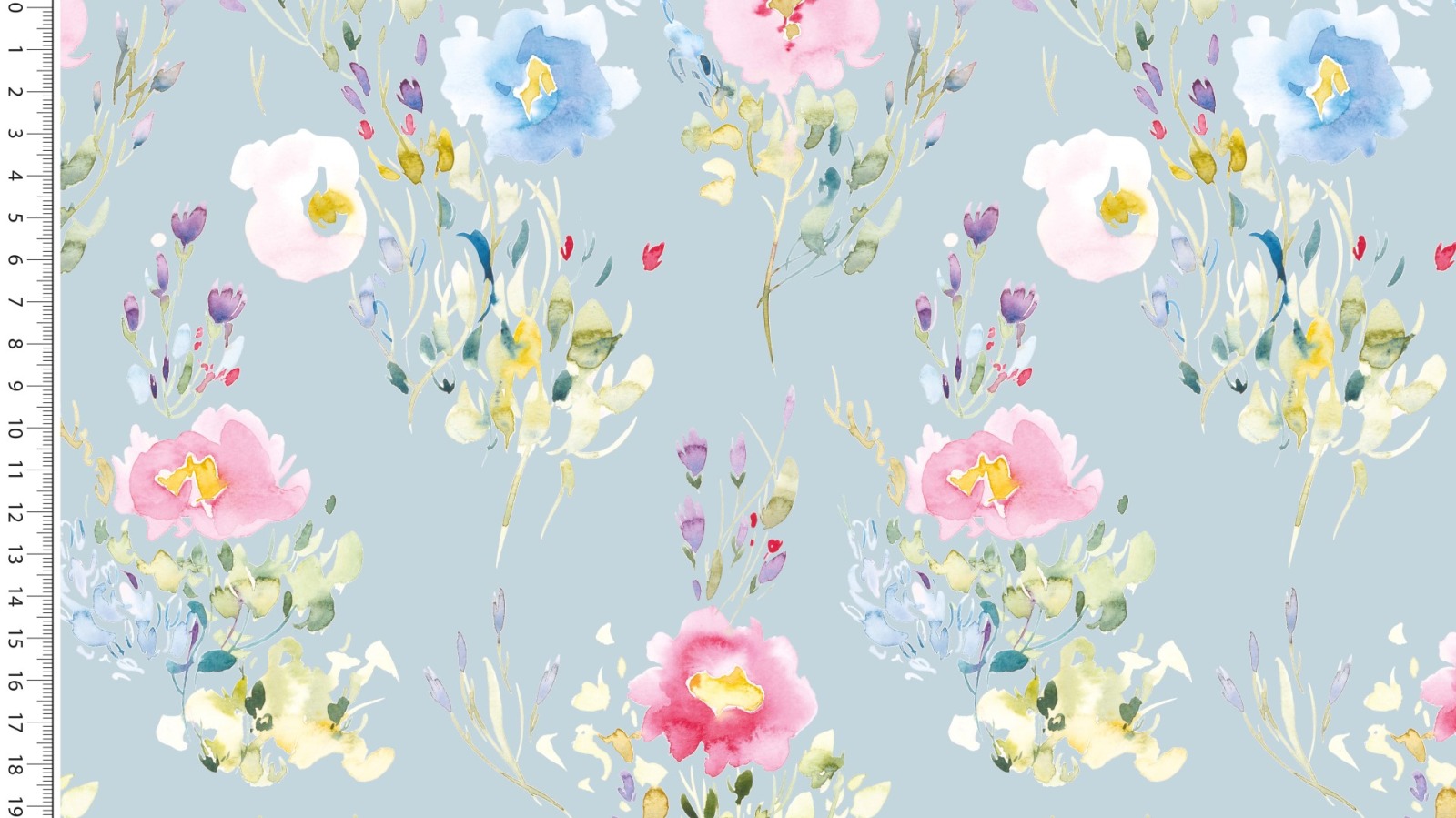 0,5m Jersey Digitaldruck Aquarell Blumen, hellblau bunt