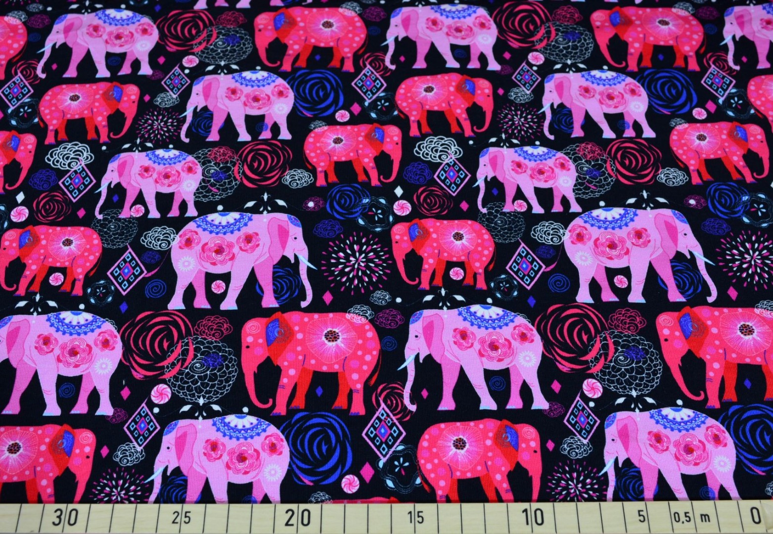 05m Sweat angerauht Elefanten India schwarz rosa pink