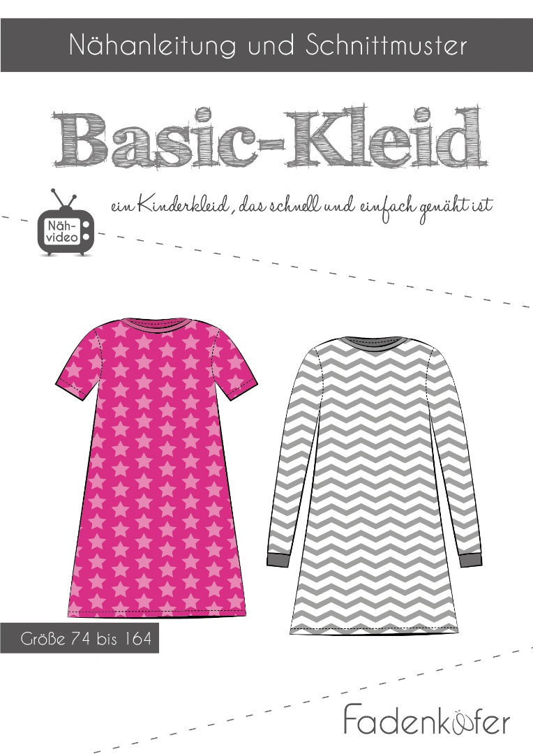 1 Papierschnittmuster Fadenkäfer Basic Kleid Kids Gr 74-164 2