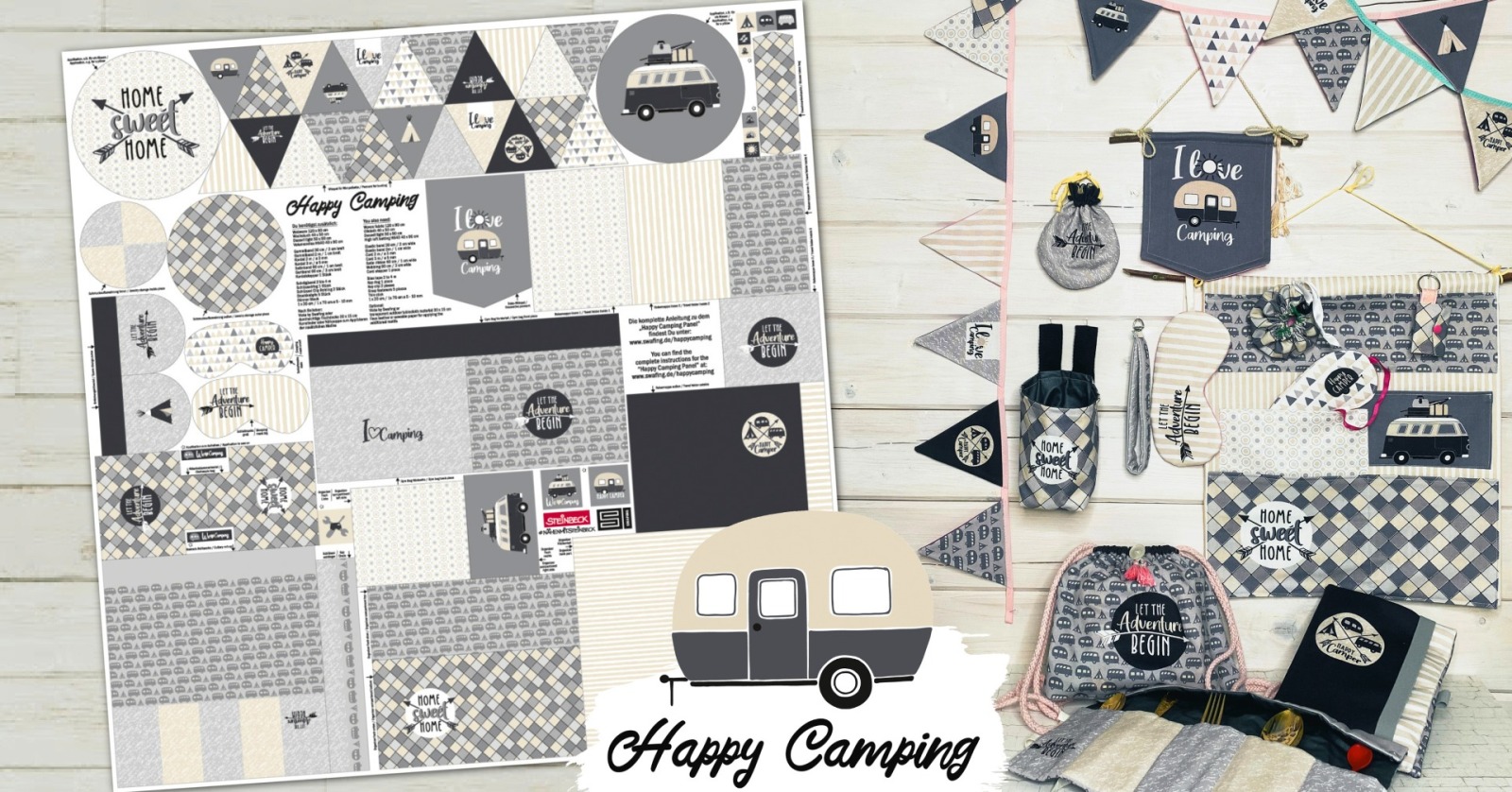 1Panel Canvas Happy Camping by Steinbeck Nähset dezent edel grau 8