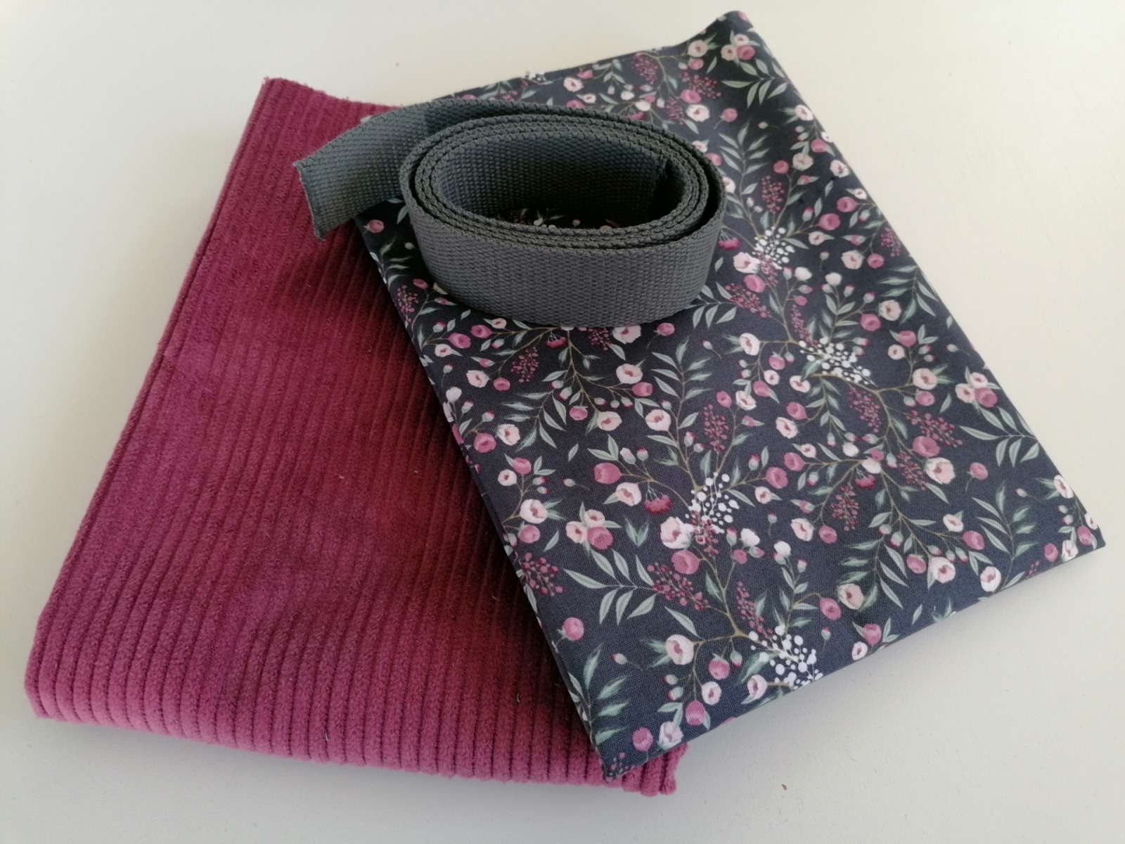 1 DIY Set Materialpaket für Tasche oder Kissen Breitcord &amp; Gütermann Ring a Rose grau Oldrose 2