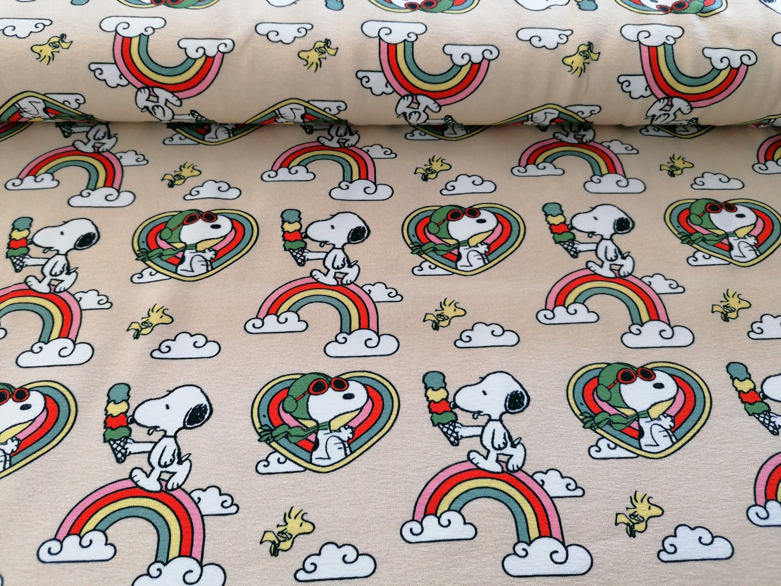 0,5m Jersey Snoopy Sweet Dreams Rainbow, vanille bunt