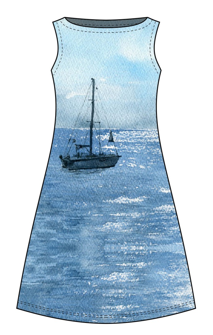 1Panel Jersey Digitaldruck Segelschiff Meer, blau 2
