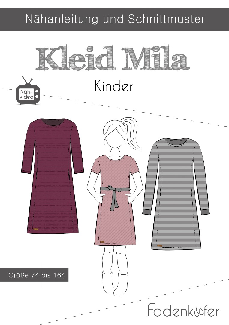 1 Papierschnittmuster Fadenkäfer Kleid Mila Kids Gr 74-164 2