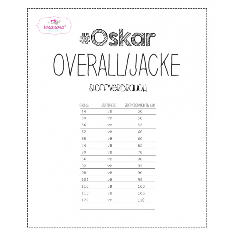 1Stk Oskar Jacke Overall Papier Schnittmuster by rosarosa Gr 44-122 2