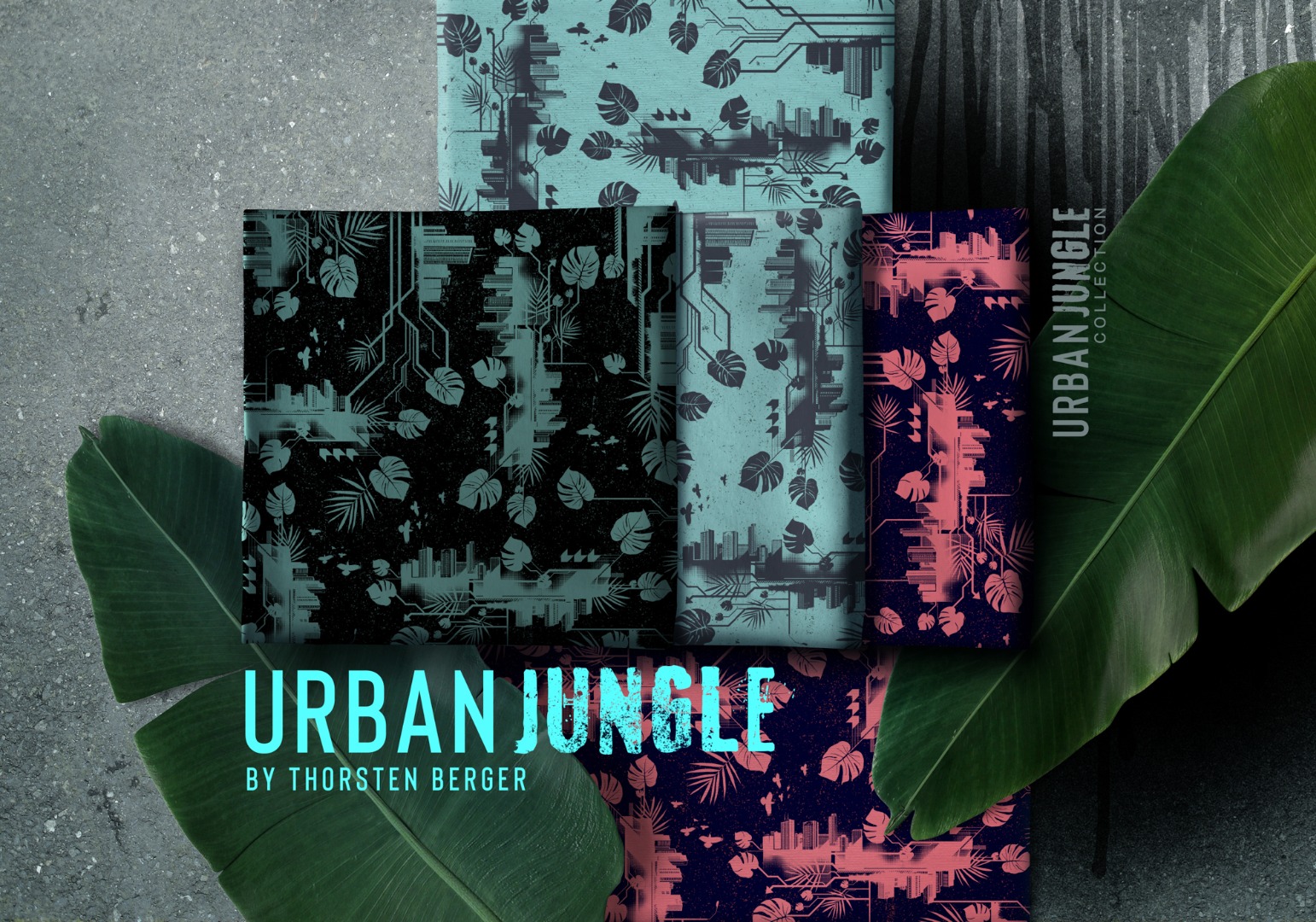 0,5m Jersey Urban Jungle by Thorsten Berger, schwarz grün 4