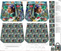 1 Panel Canvas für Tasche, Pop Art Comicstyle Mädchen mit Kopftuch, Wendetasche, bunt 2