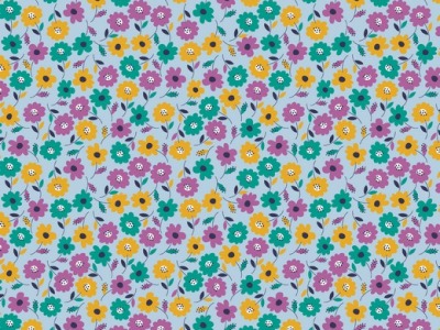 05m BW Flower Field by poppy Happy Daisy hellblau lila gelb petrol