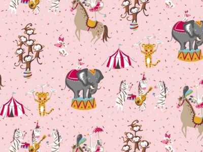 05m BW Magic Circus by poppy Elefant Zebra Affen rosa bunt - Auch in anderen Farben und passenden Designs erhältlich
