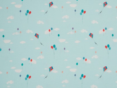 05m Jersey Mini Sommer Wolken Drachen Luftballons helltürkis mint weiß bunt - Auch in anderen Farben erhältlich