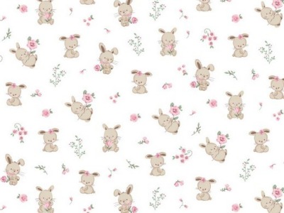 05m BW GOTS Sweet Bunny Kleines Häschen mit Blumen weiß pink hellgrün - Auch in anderen Farben und passenden Designs erhältlich
