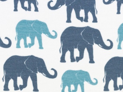 05m Jersey THEO Elefanten ecru türkis jeansblau - weitere Farben erhältlich
