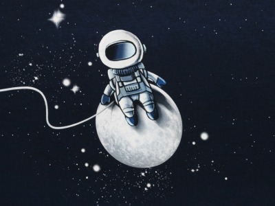 1Panel Sweat French Terry Moonwalker by Thorsten Berger Astronaut dunkelblau grau weiß grau