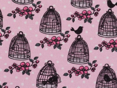 0,5m Baumwolle Valerie Papillon by Steinbeck Käfig, rosa schwarz - weitere Stoffe der Serie