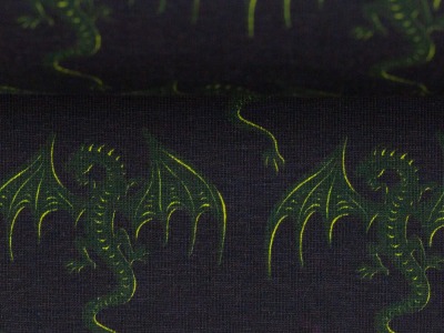 0,5m Sweat Steinbeck Mystic Dragons Drachen klein, olivgrün schwarz - passende Stoffe im Shop