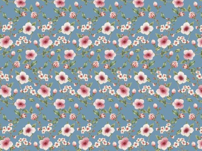 05m Sweat French Terry GOTS Digitaldruck Kirschblüte dusty blue rosa grün - weitere Farben erhältlich