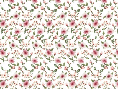 0,5m Sweat French Terry GOTS Digitaldruck Kirschblüte, weiß rosa grün - weitere Farben