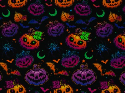 0,5m Sommersweat Halloween Spooky Kürbis, schwarz bunt