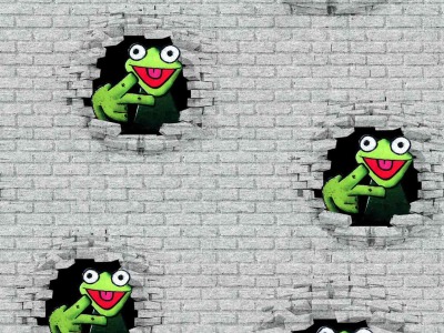 0.5m Sweat Digitaldruck Frosch Frog Mauer, hellgrau grün