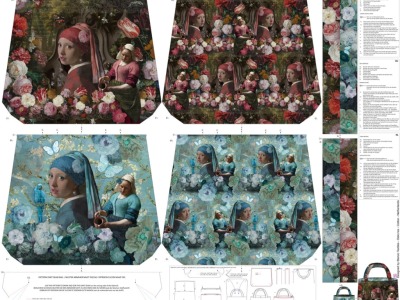 1 Panel Canvas für Tasche, Mädchen mit dem Perlenohring, Wendetasche, bunt