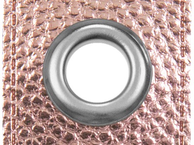 1 Paar Ösen Patches auf Kunstleder für Kordeln für 10mm Durchmesser metallic rosa silber -