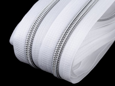 15m Metallic Reißverschluss Spirale Breite 59 mm 4 Zipper weiß silber - weitere Varianten erhältlich