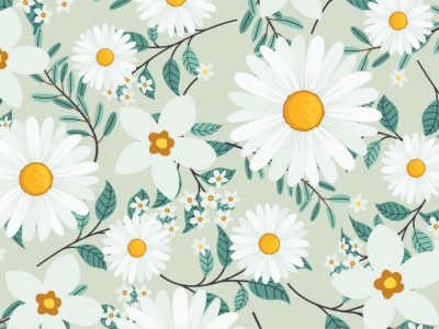 05m Jersey Margeriten Gänseblümchen Blumen ecru weiß - kleines Muster