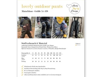 Schnittmuster Lovely Outdoor Pants by Lovely Sew Design - Overall Gr. 74-128