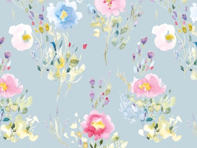 05m Jersey Digitaldruck Aquarell Blumen hellblau bunt - weitere Farben erhältlich