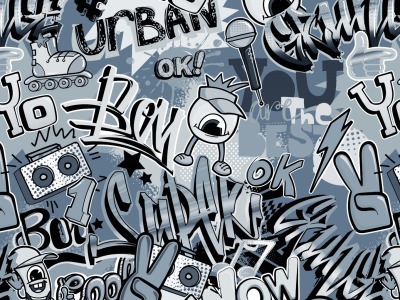 05m Sweat French Terry Digitaldruck Graffiti Streetstyle jeansblau grau