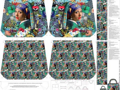 1 Panel Canvas für Tasche, Pop Art Comicstyle Mädchen mit Kopftuch, Wendetasche, bunt