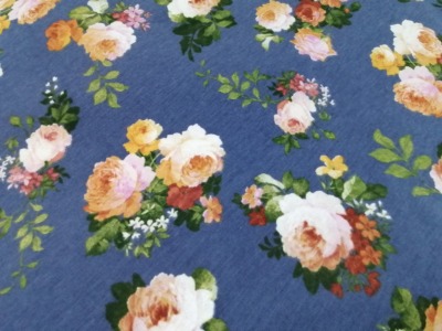 0,5m Canvas Blumen Rosen vintage, jeansblau bunt