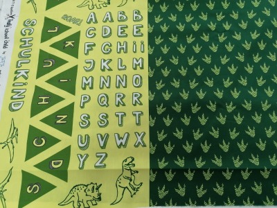 05m Panel Baumwolle Schultüte Schulanfang DinoFußabdruck Dinosaurier grün lime - weitere Schultütenpanele im Shop erhältlich