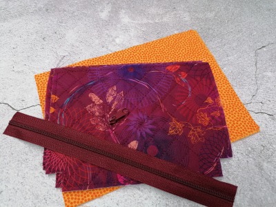 1 DIY Näh Set für eine Kosmetiktasche Materialpaket Mandalas Blätter bordeaux orange