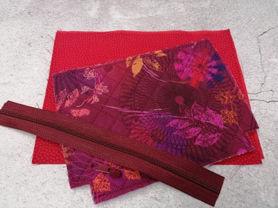 1 DIY Näh Set für eine Kosmetiktasche Materialpaket Mandalas Blätter bordeaux rot