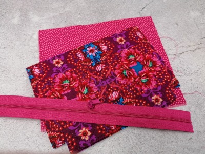 1 DIY Näh Set für eine Kosmetiktasche Materialpaket Blumen Flower pink flieder